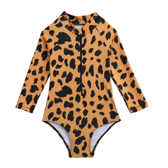 YunPes Toddler Girls One Piece Swimsuits Leopard Print Long Sleeve Bodysuit Summer Rash Guard Sun Protection Swimwear UPF 50+