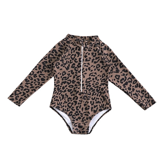 YunPes Toddler Girls One Piece Swimsuits Leopard Print Long Sleeve Bodysuit Summer Rash Guard Sun Protection Swimwear UPF 50+