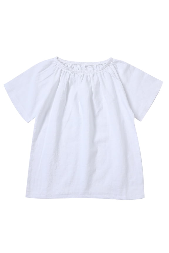 Toddler Girls Short Sleeve Shirts Pleated Neck Cotton Linen T-Shirts Baby Girl Summer Tee Tops Size 1‐6T Casual Loose Tees