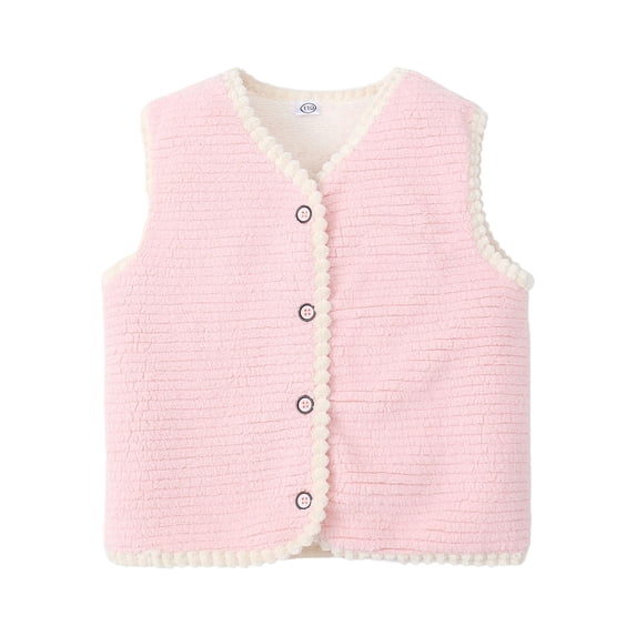 YunPes Toddler Girls Winter Fleece Vest Soft Plush Sleeveless V-Neck Jacket Coat Cozy Flannel Warm Layer Tops Kids Fashion Fall Clothes