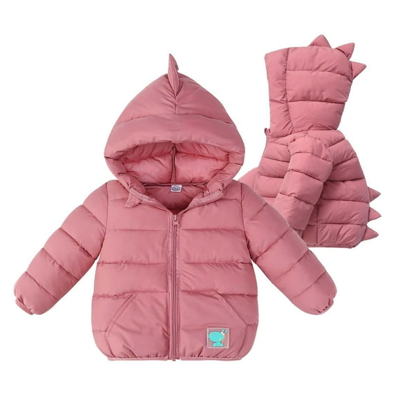 YunPes Toddler Kids Cute Dinosaur Hooded Puffer Jacket Girls Boys Winter Coat with Pockets Comfy Soft Windproof Warm Quilted Jacket