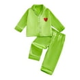 thumbnail image 1 of YunPes Toddler Kids Girl Christmas Pajamas Baby Green Satin Button Down Shirts Jammies Xmas Matching Outfits Sweatsuit Pants, 1 of 9