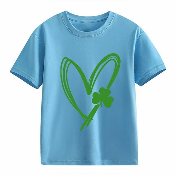 YunPes Toddler Kids Girl Green Heart Shirt St. Patrick's Day Shirts Baby Three Leadlet Graphic Tshirt Short Sleeve Clothes