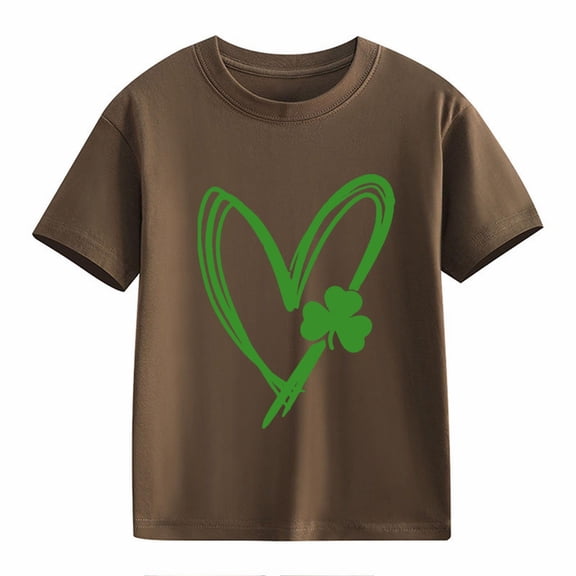 YunPes Toddler Kids Girl Green Heart Shirt St. Patrick's Day Shirts Baby Three Leadlet Graphic Tshirt Short Sleeve Clothes