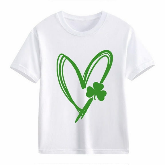YunPes Toddler Kids Girl Green Heart Shirt St. Patrick's Day Shirts Baby Three Leadlet Graphic Tshirt Short Sleeve Clothes