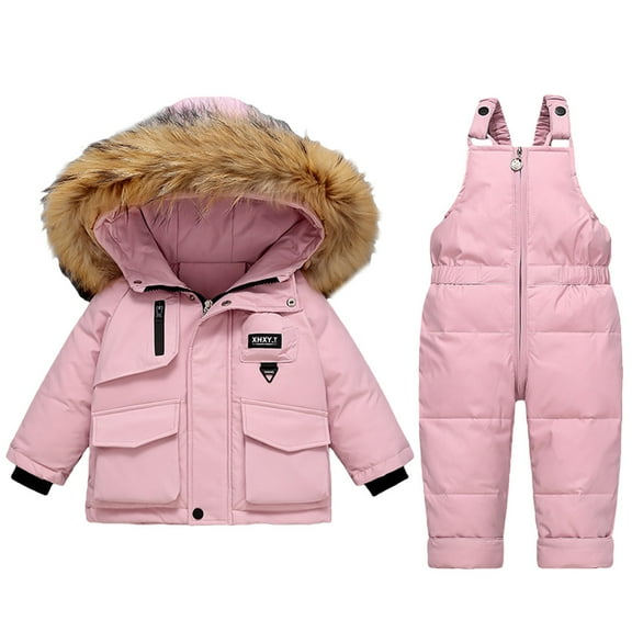 YunPes Toddler Snowsuit Winter Puffer Hooded down Coat & Insulated Skiing Bibs 2 Piece Suit Outdoor Waterproof Windproof Jumpsuit