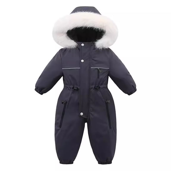 YunPes Toddler Snowsuit Zip up Open Crotch Jumpsuit with Plush Hood Baby Girls Ski Bunting Overalls Winter Warm Waterproof Clothes