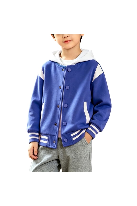 Toddler & Teen Boys Hooded Varsity Jacket Trendy Handsome Letterman Coat Spring Fall Baseball Jacket Streetwear & Back to School Clothes