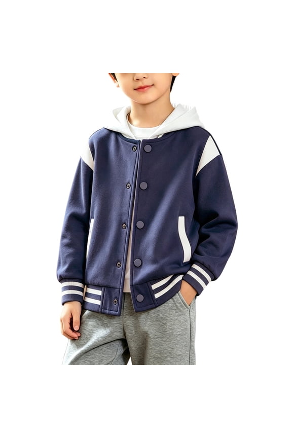 Toddler & Teen Boys Hooded Varsity Jacket Trendy Handsome Letterman Coat Spring Fall Baseball Jacket Streetwear & Back to School Clothes