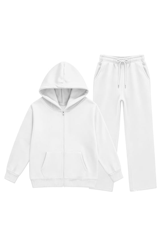 Tween Girls 2 Piece Preppy Sweatsuit Sets Full Zip Hoodie Jacket & Wide Leg Sweatpants Spring Autumn Back to School Matching Set