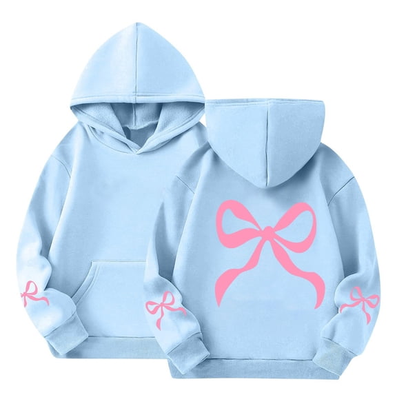 YunPes Tween Girls Back To School Hoodies Bow Print Cute Sweatshirts with Kangaroo Pocket Fall Fashion Baggy Preppy Pullover Tops