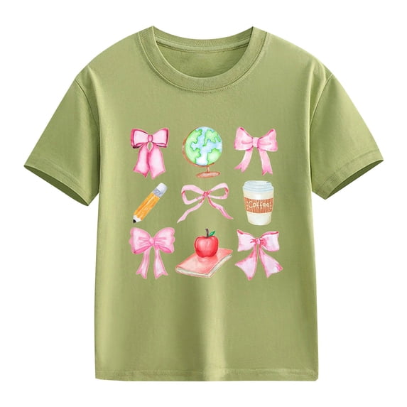 YunPes Tween Girls Back to School T-shirt Graphic Print Short Sleeve Tees Students First Day of School Clothes Summer