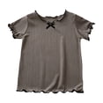 thumbnail image 1 of YunPes Tween Girls Ribbed Short Sleeve T Shirt Lettuce Trim Crew Neck Tees Tops Summer Cute Casual Bowknot Clothes for Kids, 1 of 5
