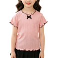 thumbnail image 1 of YunPes Tween Girls Ribbed Short Sleeve T Shirt Lettuce Trim Crew Neck Tees Tops Summer Cute Casual Bowknot Clothes for Kids, 1 of 5