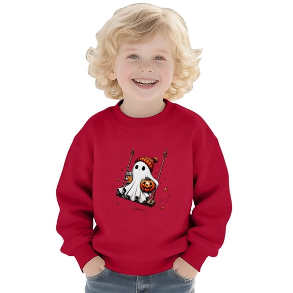 YunPes Unisex Kids Baggy Sweatshirt Cute Ghost Graphic Halloween Crewneck Pullover Boys Girls Fall Casual Versatile Sweat Tops