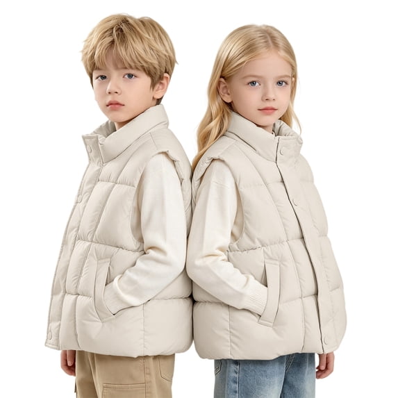 YunPes Unisex Kids Puffer Vest Sleeveless Stand Collar Jacket Outerwear Boys Girls Winter Thickened Thermal Quilted Gilet Teen Trendy Layering