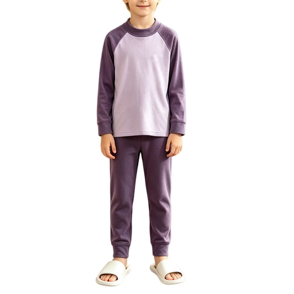 YunPes Unisex Kids Spring Fall Outfits Contrast Raglan Long Sleeve Pullovers & Pants Kids Soft Cozy Loungewear Set 2pcs