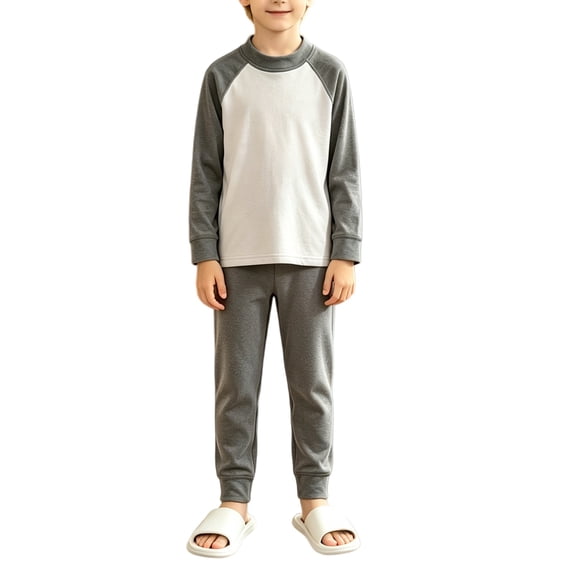 YunPes Unisex Kids Spring Fall Outfits Contrast Raglan Long Sleeve Pullovers & Pants Kids Soft Cozy Loungewear Set 2pcs