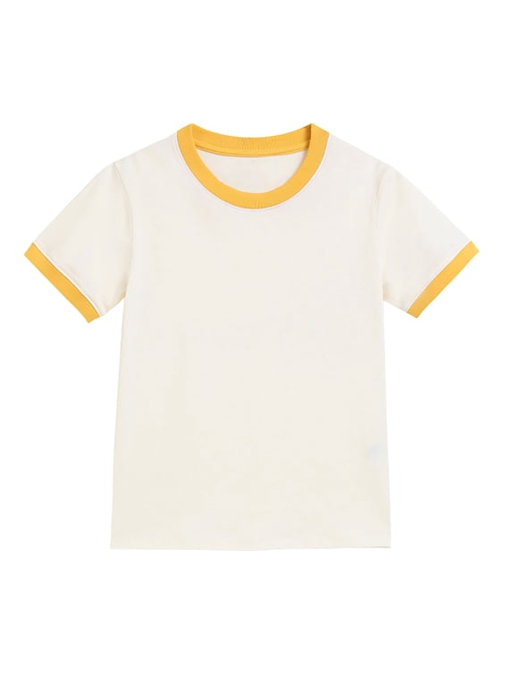 Unisex Short Sleeve Ringer Tee Crew Neck Slim Fit Color Block T-shirts Kids Summer Casual Sport Cotton Tops 1-14Y