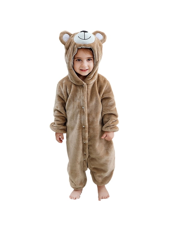 Unisex Toddler Kids Bear Onesie Cute 3D Bear Hood Baggy Jumpsuit Comfy Plush Boys Girls Halloween Outfits Funny Animal Dress Up