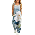 thumbnail image 1 of YunPes Watercolor Jumpsuits for Girls Boho Floral Printed Wide Leg Rompers with Tie Strap Plus Size Lightweight Spaghetti Strap Overalls, 1 of 3