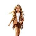 thumbnail image 1 of YunPes Western Cowgirl Vest Girls Colorful Embroidery Faux Suede Fringe Vest Kids Halloween Boho Vintage Open-Front Tops, 1 of 9