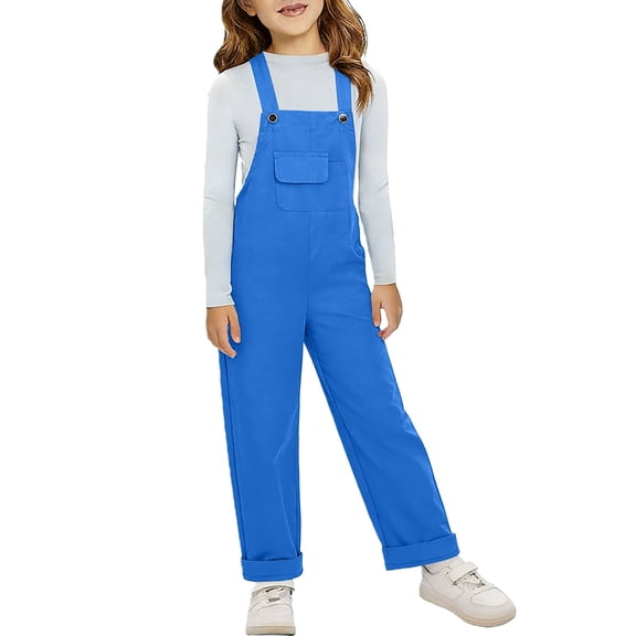 YunPes Wide Leg Cotton Jumpsuits Kids Painters Overalls Girls Boys Cute Plain Dungarees Solid Sleeveless Baggy Trousers Casual Pants