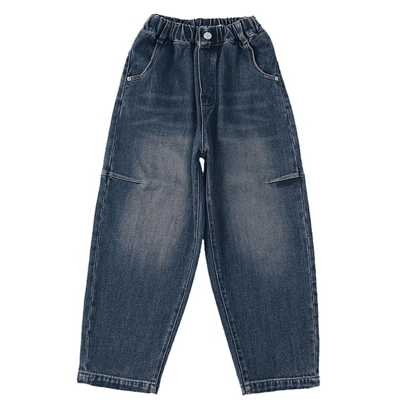 YunPes Y2K Harems Jeans for Boys Baggy Plus Size Denim Cargo Pants with Adjustable Waist Kids Fashion Streetwear Trouser