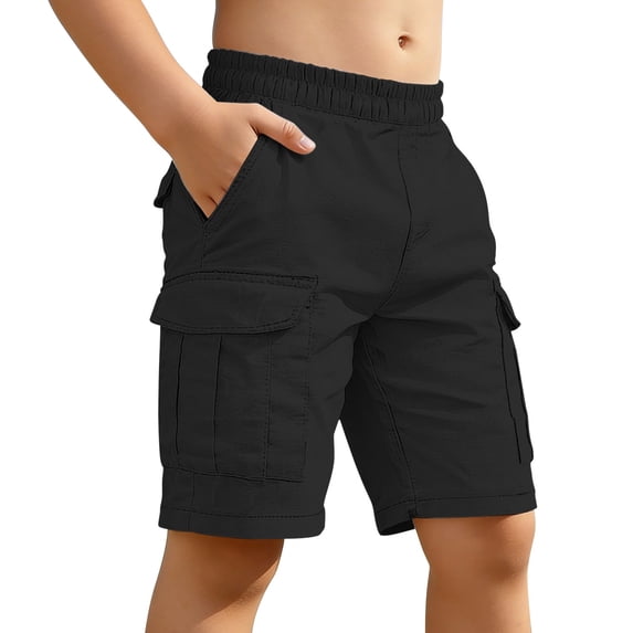 YunPes Youth Boys Cargo Shorts Elastic Waist Knee Length Bermuda Shorts with Multiple Pockets Kids Casual Athletic Clothes