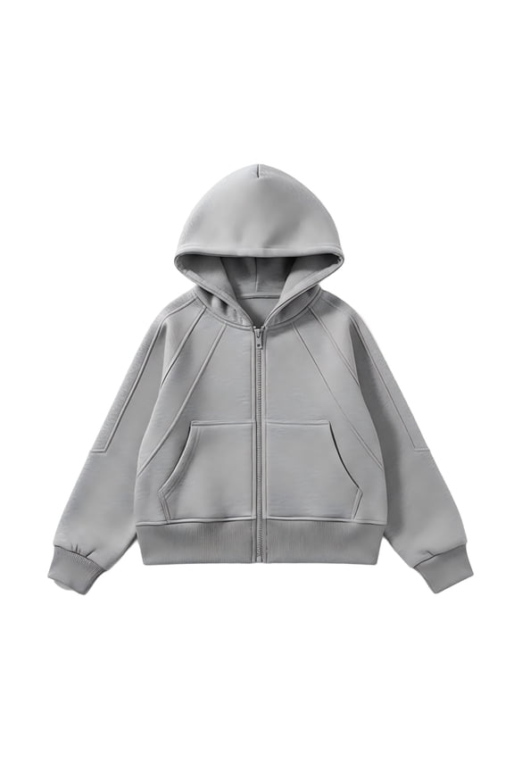 Zip Up Hoodies for Girls Plain Long Sleeve Casual Sweatshirts Jacket Structured Stitch & Kangaroo Pocket Kids Fall Preppy Outerwear