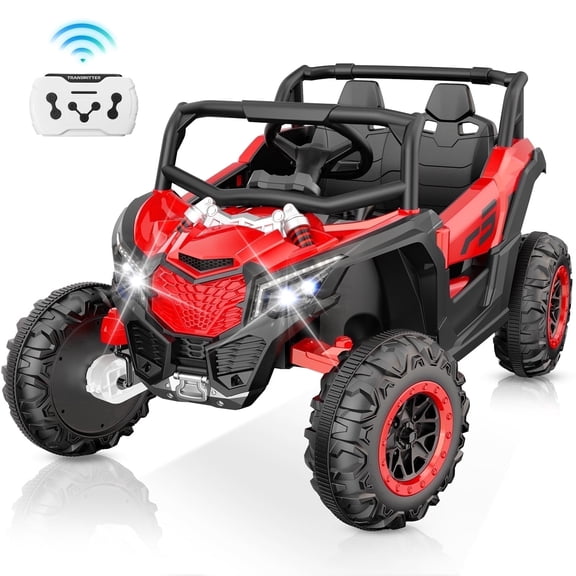 QUIKRA 12V Ride on Toys, Power Truck Wheels with 2 Seaters, Electric Car for Kids with Remote Control, LED Light, Bluetooth,Red