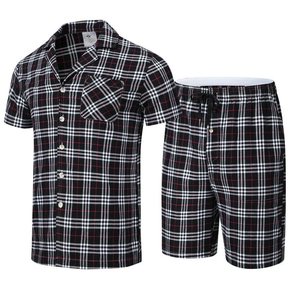 Yunbao Mens Cotton Pajama Sets Short Sleeve Sleepwear Button Down Loungewear Pjs with Pockets