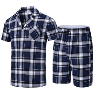 Xibflo Mens Cotton Pajama Sets Short Sleeve Sleepwear Button Down Loungewear Pjs with Pockets