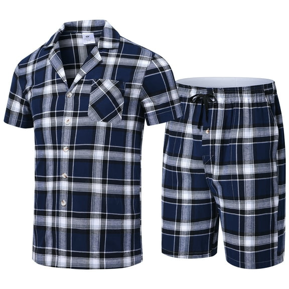 Yunbao Mens Cotton Pajama Sets Short Sleeve Sleepwear Button Down Loungewear Pjs with Pockets