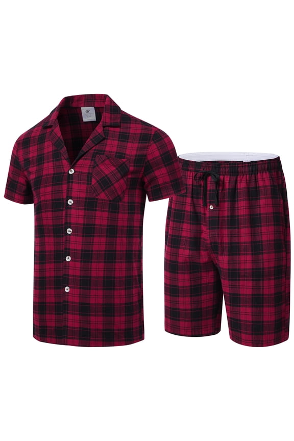 Mens Cotton Pajama Sets Short Sleeve Sleepwear Button Down Loungewear Pjs with Pockets