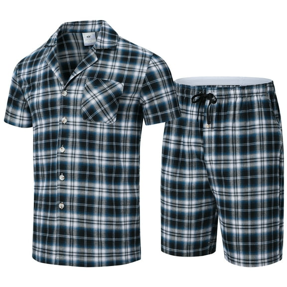 Yunbao Mens Cotton Pajama Sets Short Sleeve Sleepwear Button Down Loungewear Pjs with Pockets