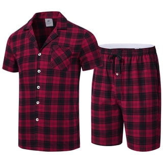 Xibflo Mens Cotton Pajama Sets Short Sleeve Sleepwear Button Down Loungewear Pjs with Pockets