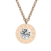 Yunc Korean-Inspired Titanium Steel Rose Gold Roman Numeral Zirconia-Inlaid Women's Necklace with Round Pendant
