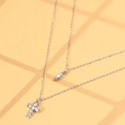 Yunc Minimalist & Chic Jewelry: Diamond-Embedded Cross Pendant Layered Necklace for Women - Versatile & Elegant Multi-Layer Choker