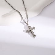 Yunc Trendy Men's Hip-Hop Chic Double-Layered Cross Pendant Necklace with Subtle Embedding - Perfect Gift for Boyfriend