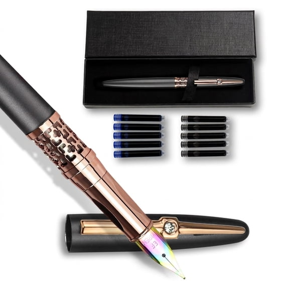 Yunchun Refillable Fountain Pen Medium Nib Fancy Ink With 10 Black & 10 Blue Refillss Cool Pens For Writing Business Metal Gift S