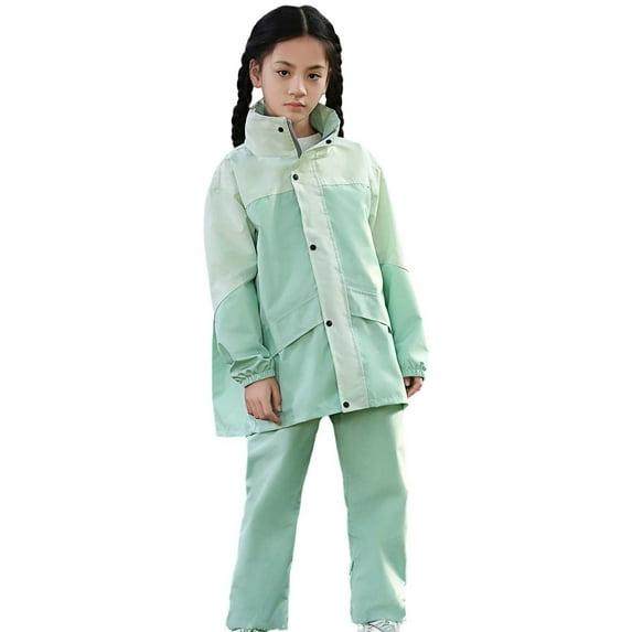 Yuncity Boys Girls Raincoat Pants Set Full Body Coverage Rain Suit School Outdoor Activities Youth Water Gear Rainwear Green 11-12 Years