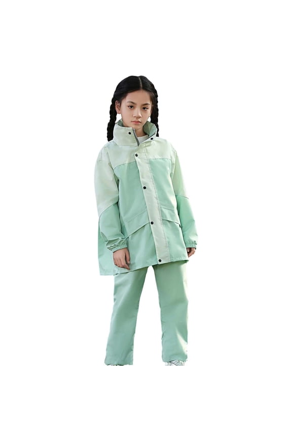 Boys Girls Raincoat Pants Set Full Body Coverage Rain Suit School Outdoor Activities Youth Water Gear Rainwear Green 11-12 Years