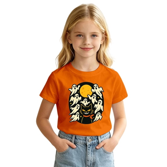 Yuncity Boys Girls Tshirts Cute Halloween Graphic Print Tees Summer Fall Casual Short Sleeve Outdoor Activities Tops Size 10-11 Years