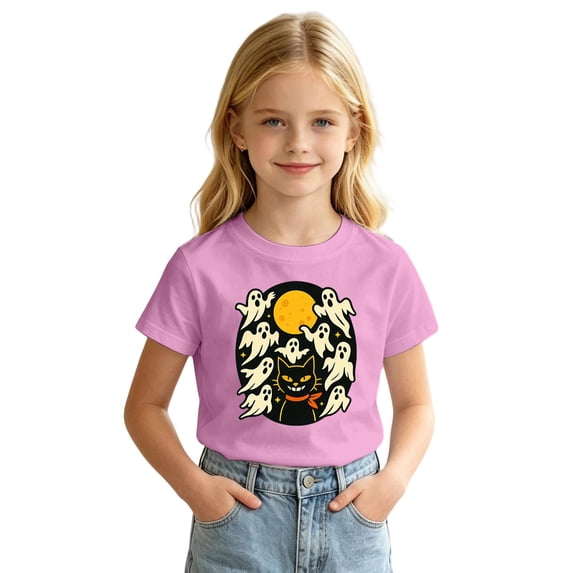 Yuncity Boys Girls Tshirts Cute Halloween Graphic Print Tees Summer Fall Casual Short Sleeve Outdoor Activities Tops Size 3-4 Years