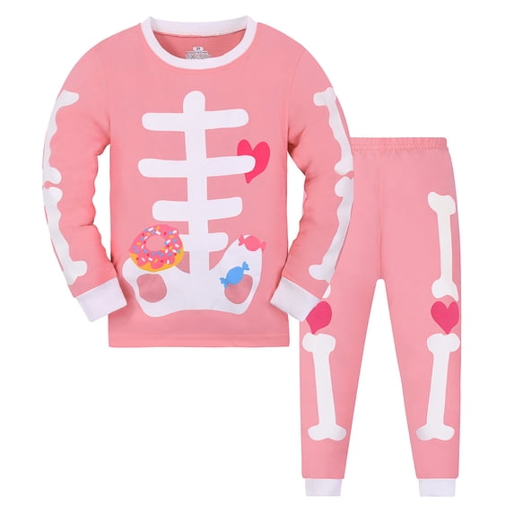 Yuncity Boys Halloween Outfit Set Skeleton Print Dinosaur Pajama Long Sleeve Top And Pants Sleepwear Size 2-3 Years Red