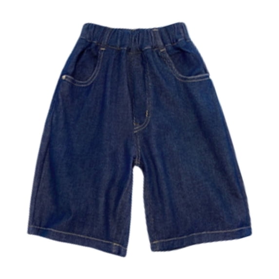 Yuncity Boys Jean Shorts Baggy Fashion Outdoor Elastic Waist Casual Comfortable Summer Trousers Short Denim Pants Size Dark Blue