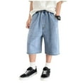 thumbnail image 1 of Yuncity Boys Jean Shorts Summer Baggy Fashion Outdoor Shorts Elastic Waist Casual Loose Comfortable Denim Pants Size Light Blue, 1 of 3