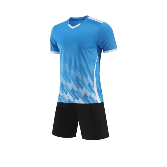 Yuncity Boys Outfit Short Sleeve Crew Neck Graphic Print Tops With Shorts 2 Pieces Set Summer Youth Sport Football Outdoor Daily Wear Toddler Kids Clothes Set Size 12-13 Years Blue