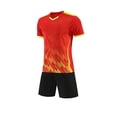 thumbnail image 1 of Yuncity Boys Outfit Short Sleeve Crew Neck Graphic Print Tops With Shorts 2 Pieces Set Summer Youth Sport Football Outdoor Daily Wear Toddler Kids Clothes Set Size 4-5 Years Red, 1 of 4